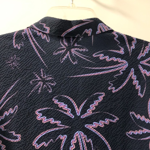 Oakley Hawiian shirt Men's XL Navy Purple Palm Tree Shirt seersucker polo EUC - Picture 6 of 13